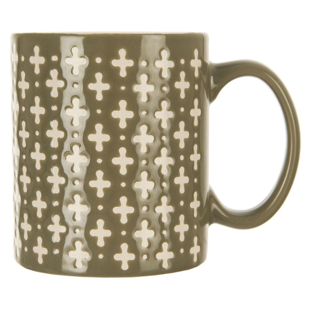 Ceramic cup for coffee and tea, green with cream decoration