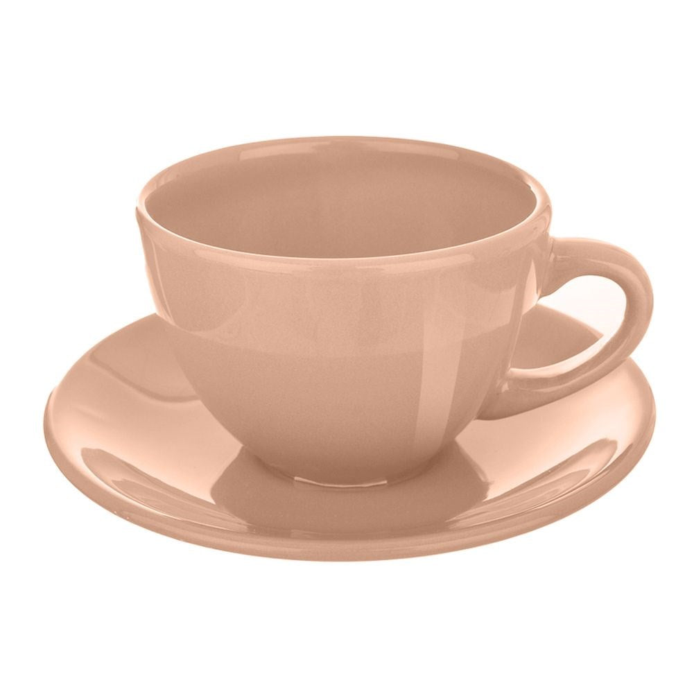 Ceramic cup with saucer, beige, ALFA, 220 ml