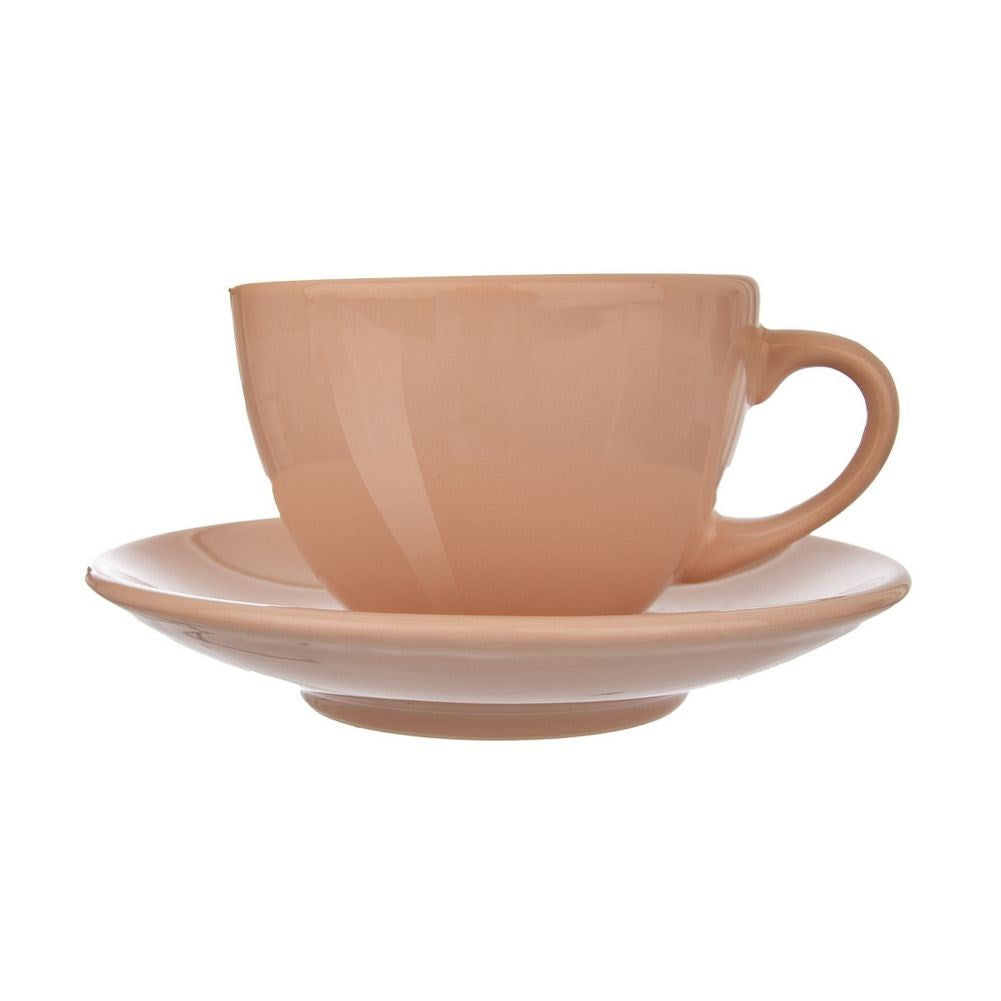 Ceramic cup with saucer, beige, ALFA, 220 ml