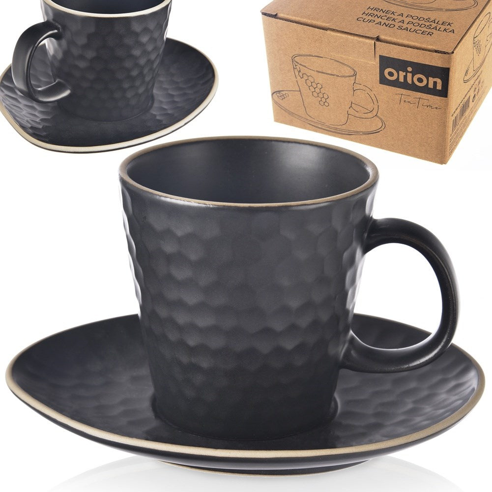Ceramic cup with saucer black TEA TIME 235 ml