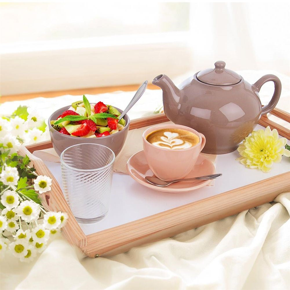 Ceramic cup with saucer, brown, ALFA, 220 ml