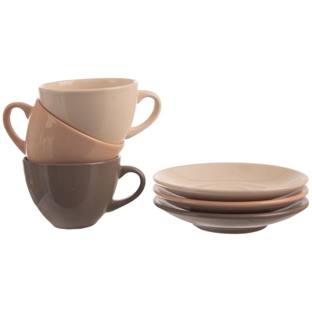 Ceramic cup with saucer, brown, ALFA, 220 ml