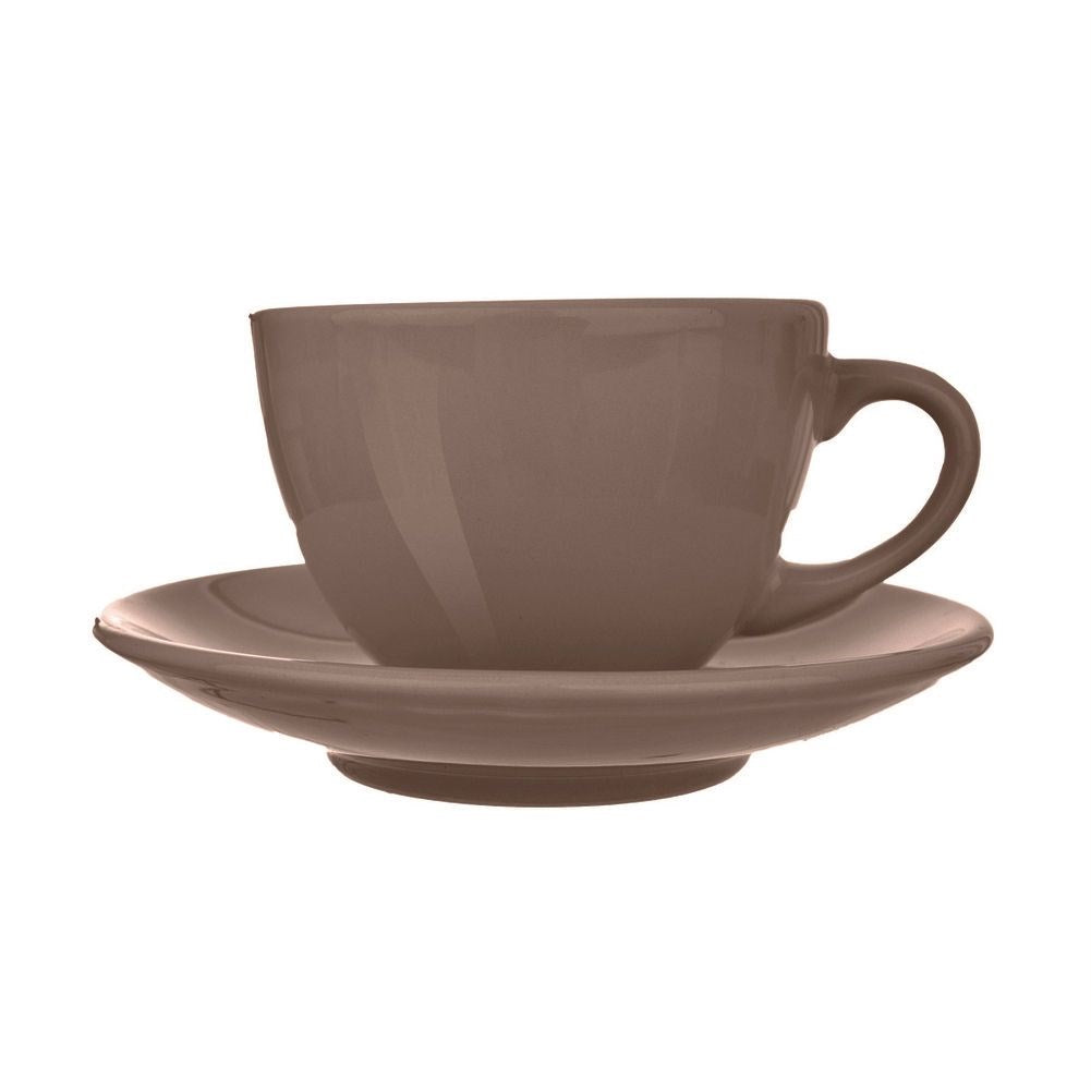 Ceramic cup with saucer, brown, ALFA, 220 ml