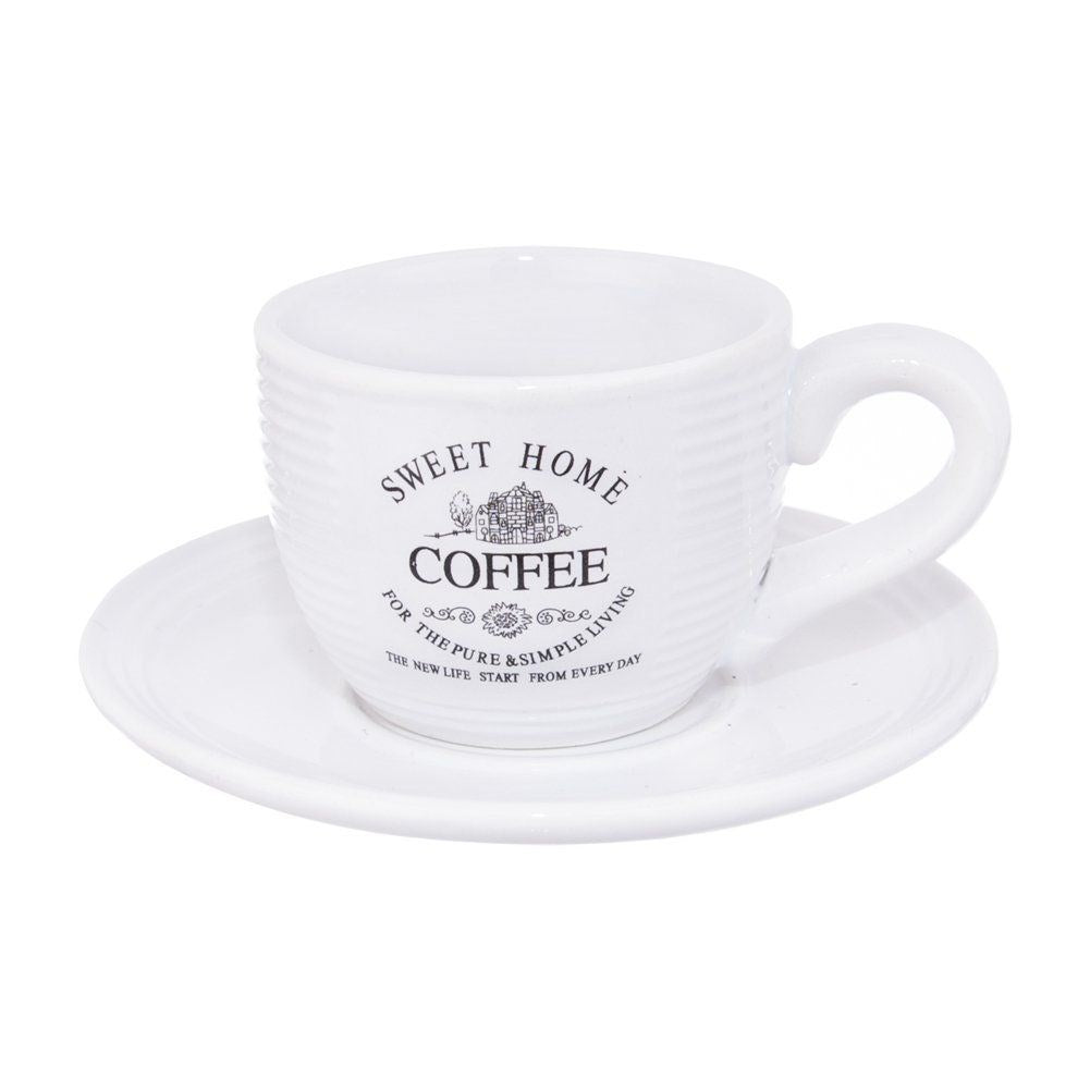 Ceramic cup with saucer white SWEET HOME 140 ml