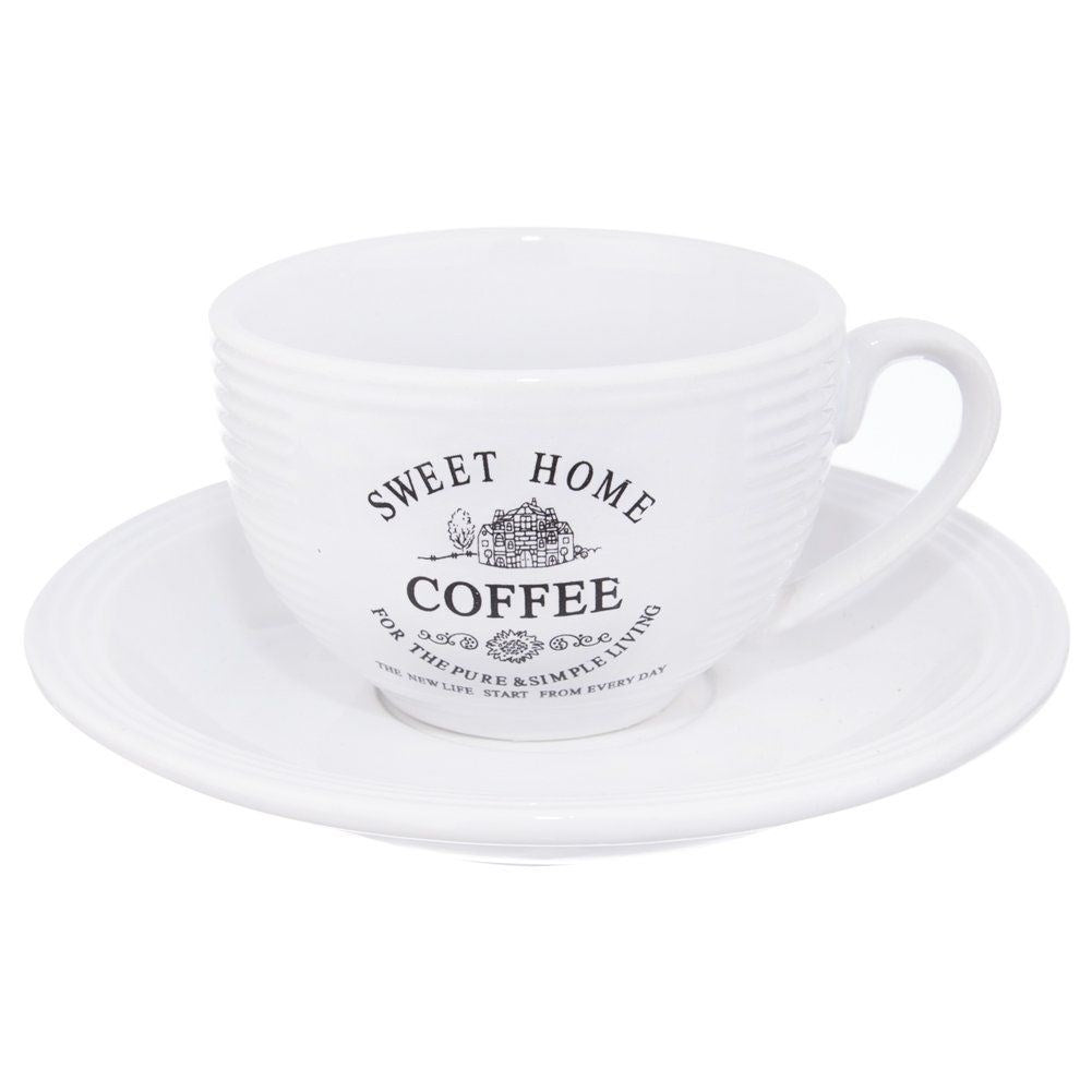 Ceramic cup with saucer white SWEET HOME 250 ml