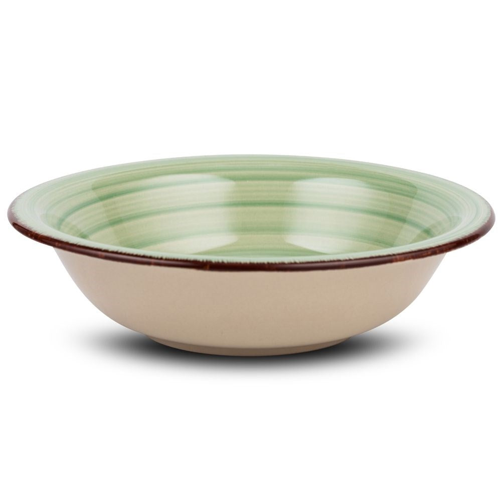 Ceramic deep plate in green and beige, dishwasher safe