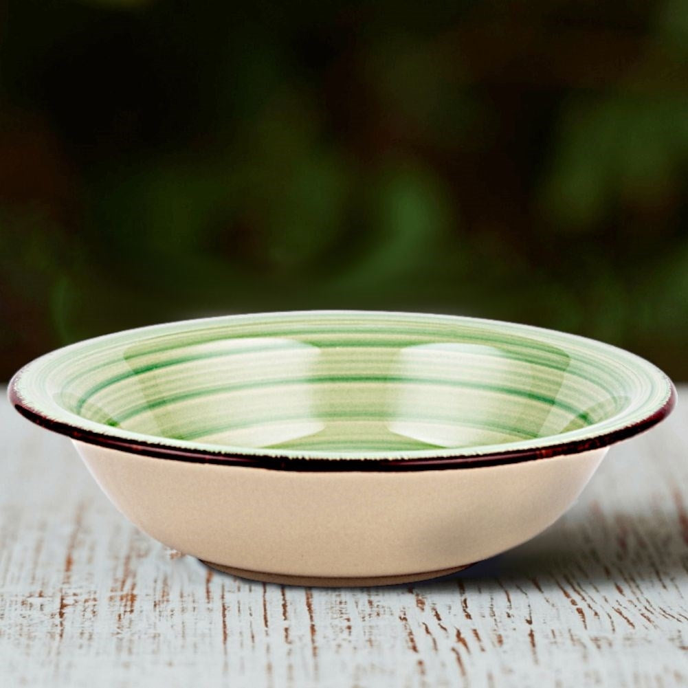 Ceramic deep plate in green and beige, dishwasher safe