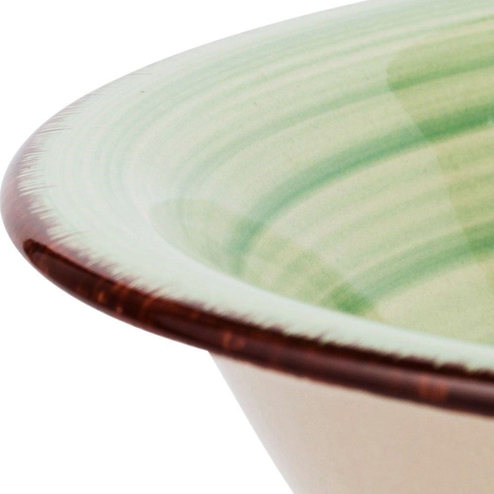 Ceramic deep plate in green and beige, dishwasher safe