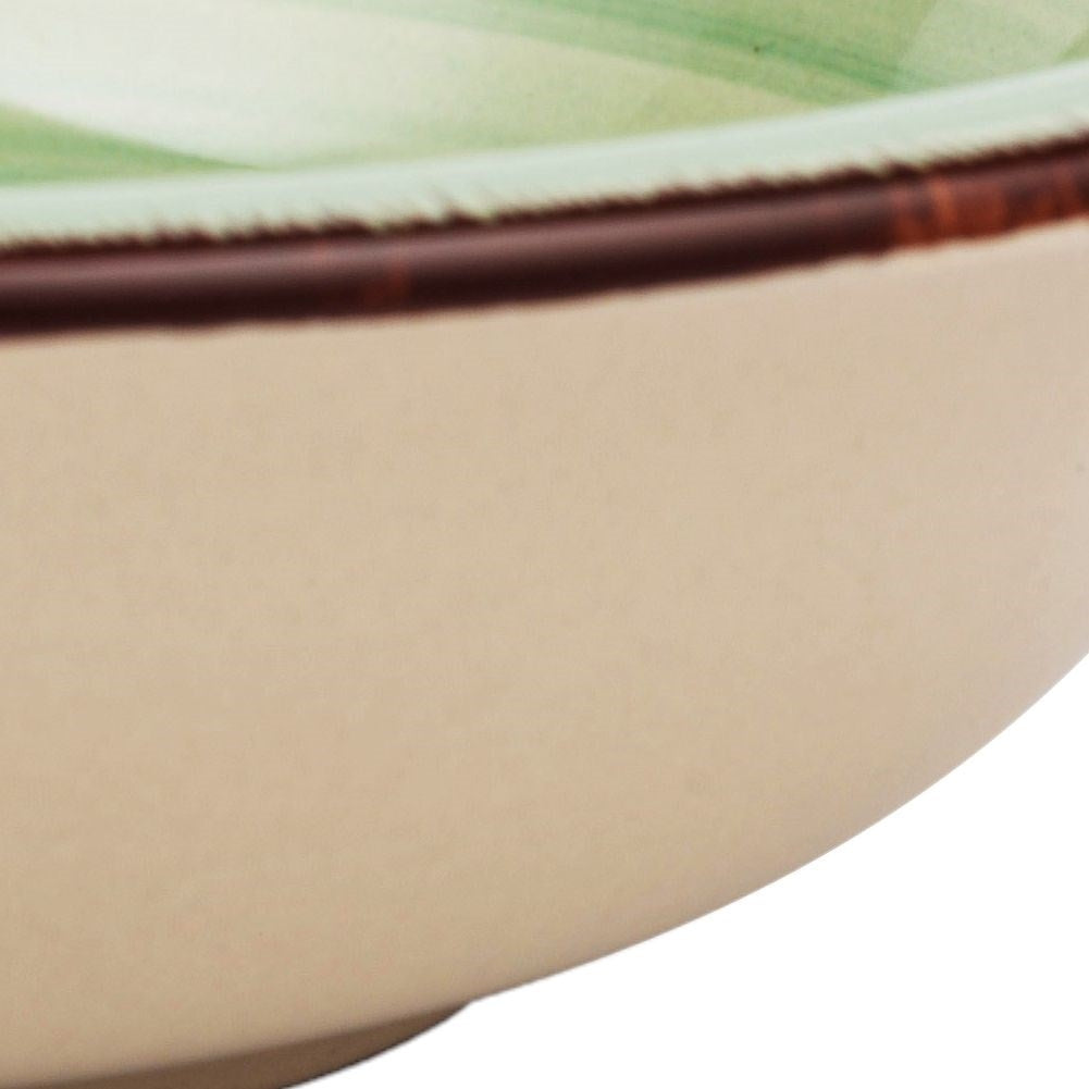 Ceramic deep plate in green and beige, dishwasher safe