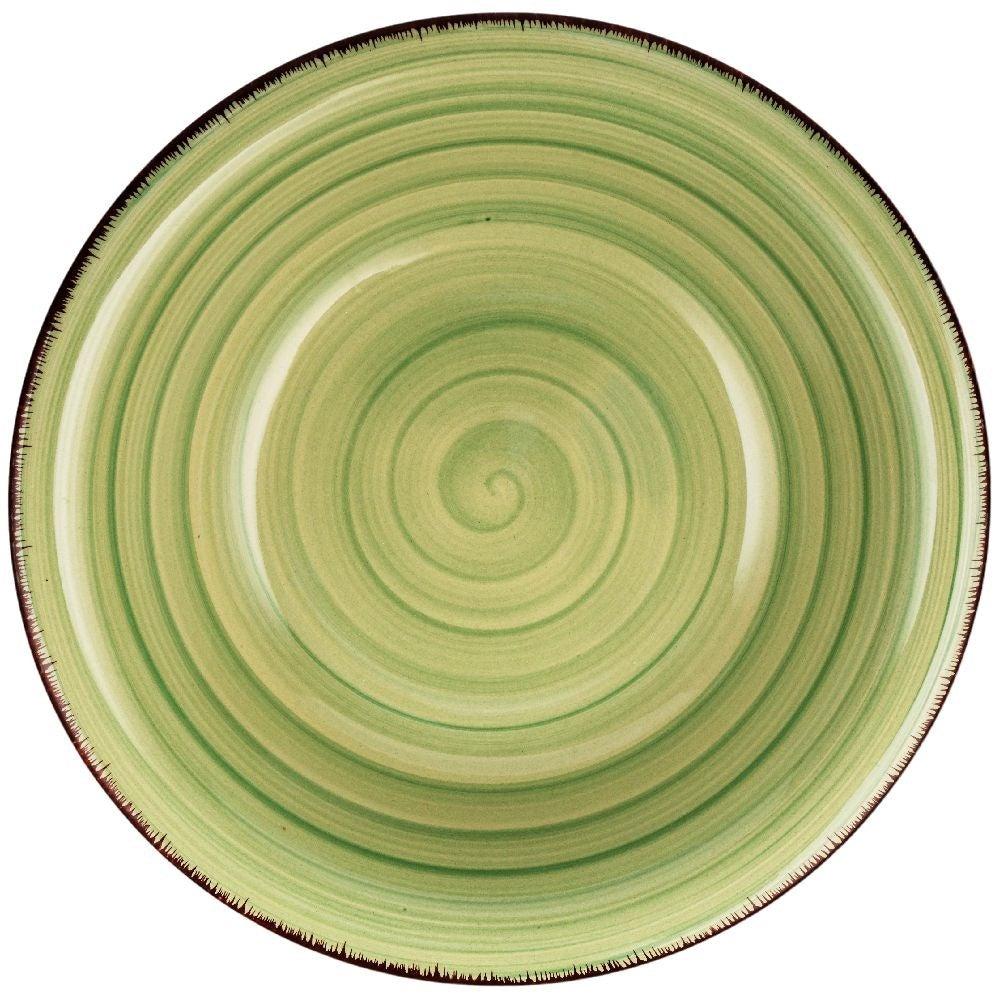 Ceramic deep plate in green and beige, dishwasher safe