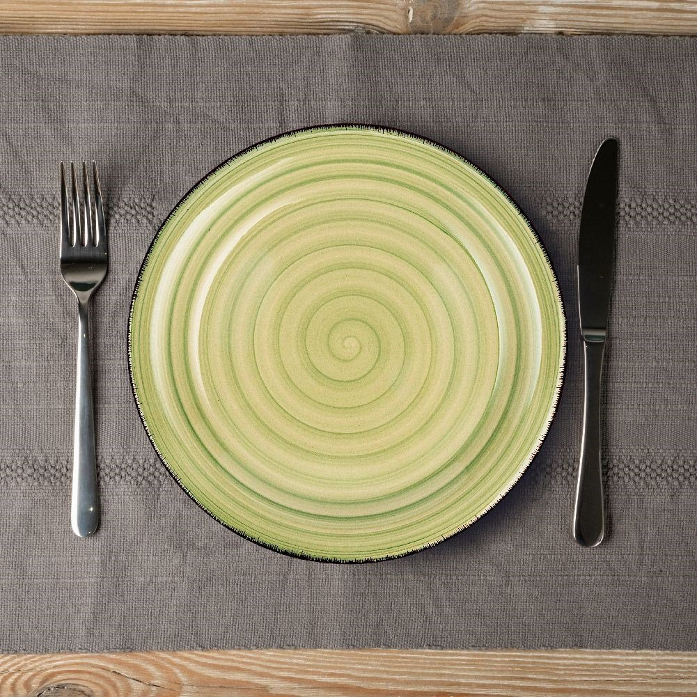 Ceramic dinner plate in green and beige, dishwasher safe