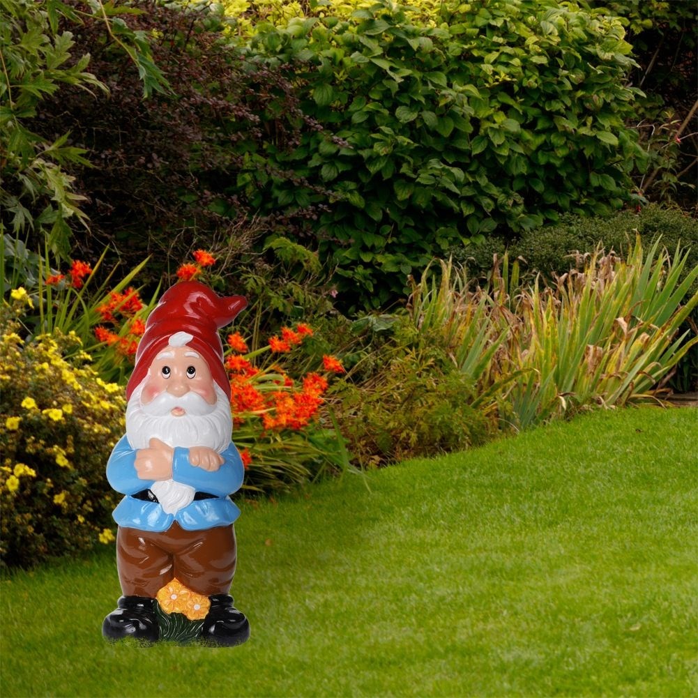 Ceramic garden gnome with red hat, weatherproof