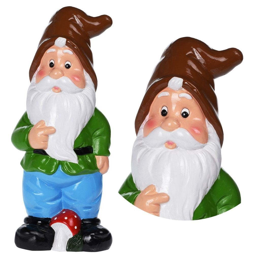 Ceramic garden gnome with weatherproof brown hat
