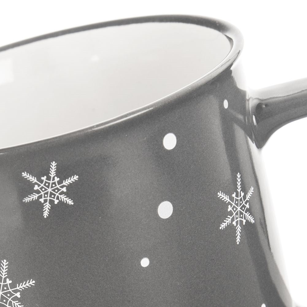 Ceramic mug in gray with snowflake motif, micro safe