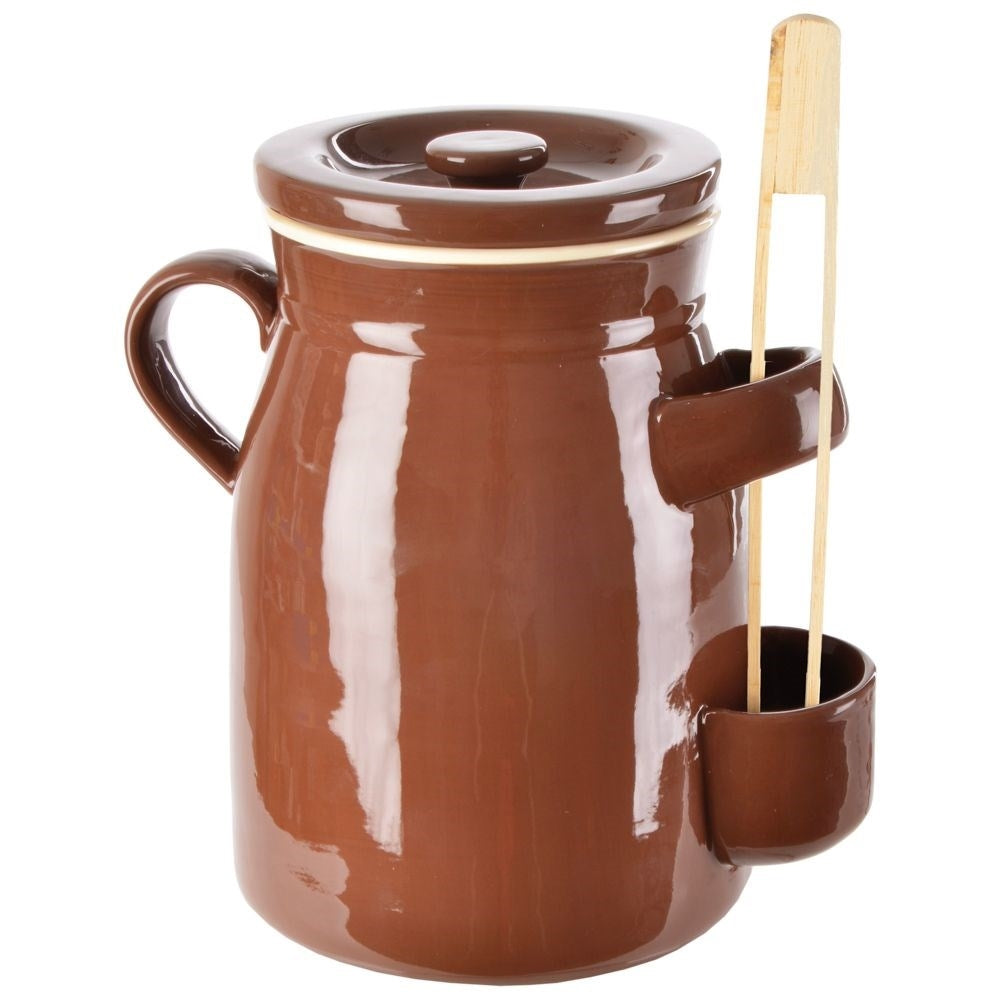 Ceramic pickling pot for vegetables with lid and tongs