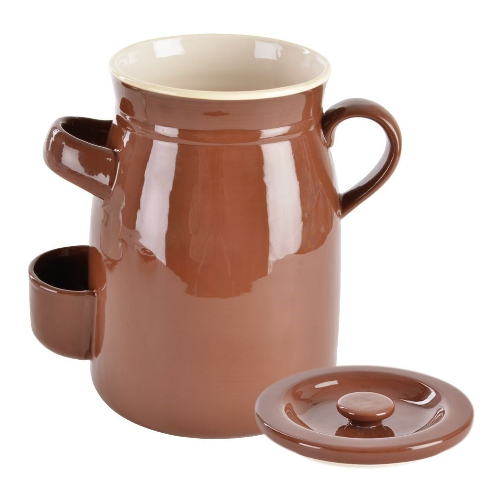 Ceramic pickling pot for vegetables with lid and tongs
