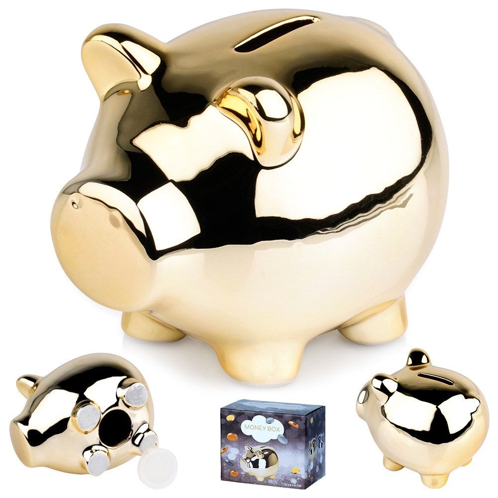 Ceramic piggy bank, gold mirror, 11.5x9 cm
