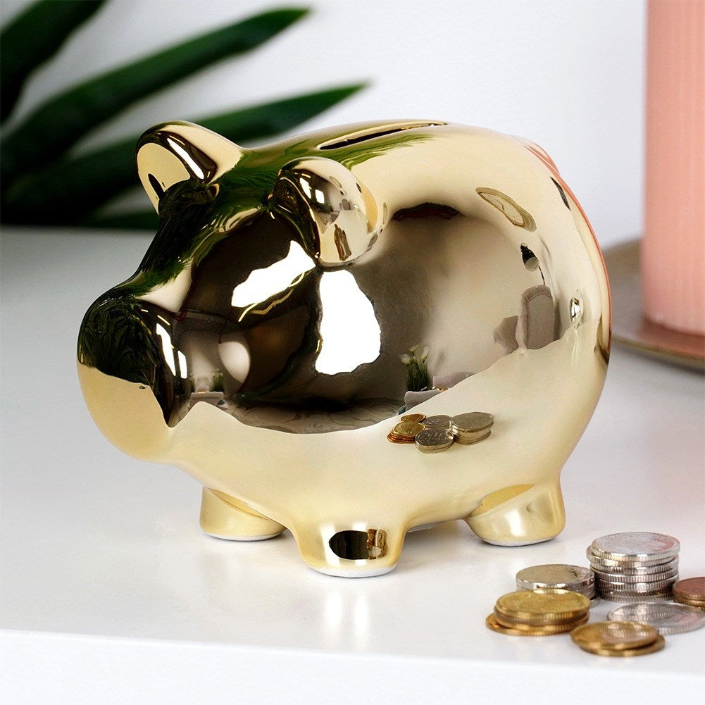 Ceramic piggy bank, gold mirror, 11.5x9 cm