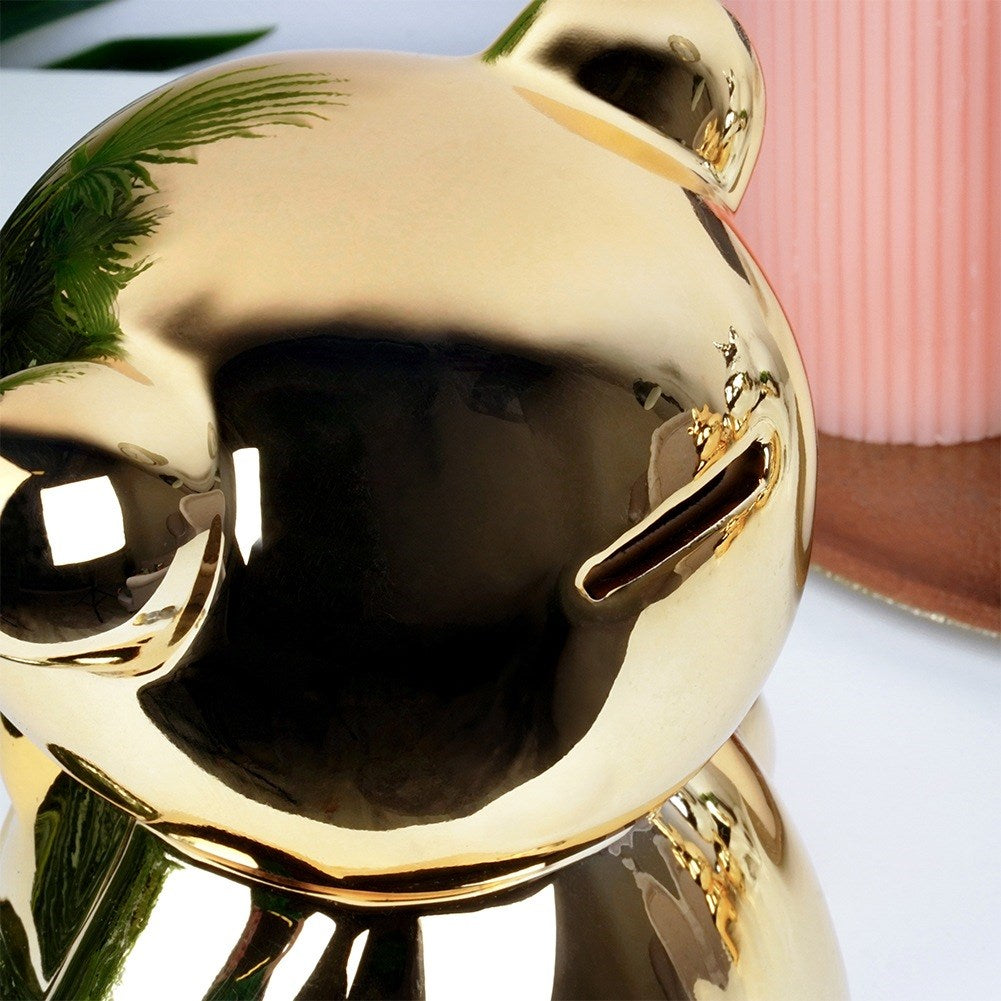 Ceramic piggy bank, gold mirror, 14.5x12.5x17 cm