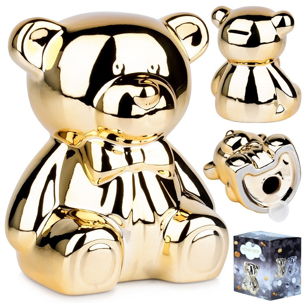 Ceramic piggy bank, gold mirror, 14.5x12.5x17 cm
