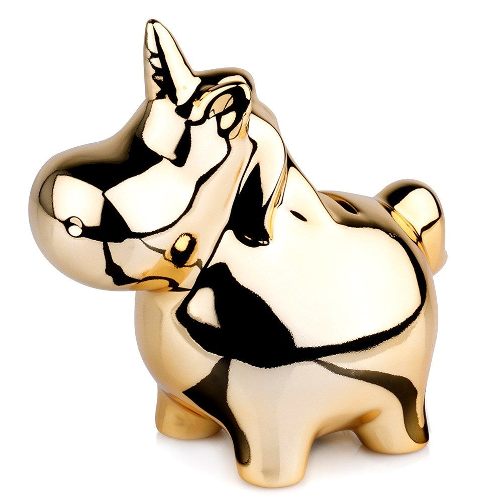 Ceramic piggy bank, gold mirror, 18x10.5 cm