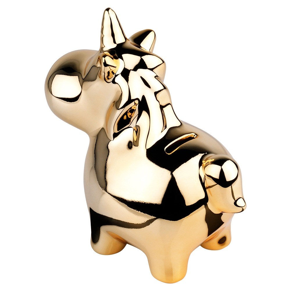 Ceramic piggy bank, gold mirror, 18x10.5 cm