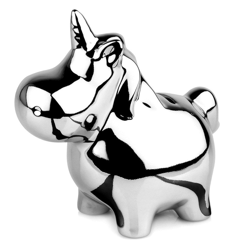 Ceramic piggy bank, silver, mirror, 18x10.5 cm