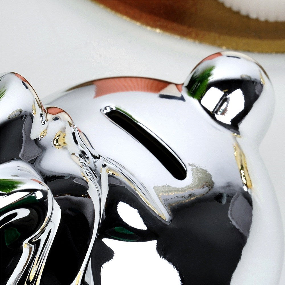 Ceramic piggy bank, silver, mirror, 18x10.5 cm
