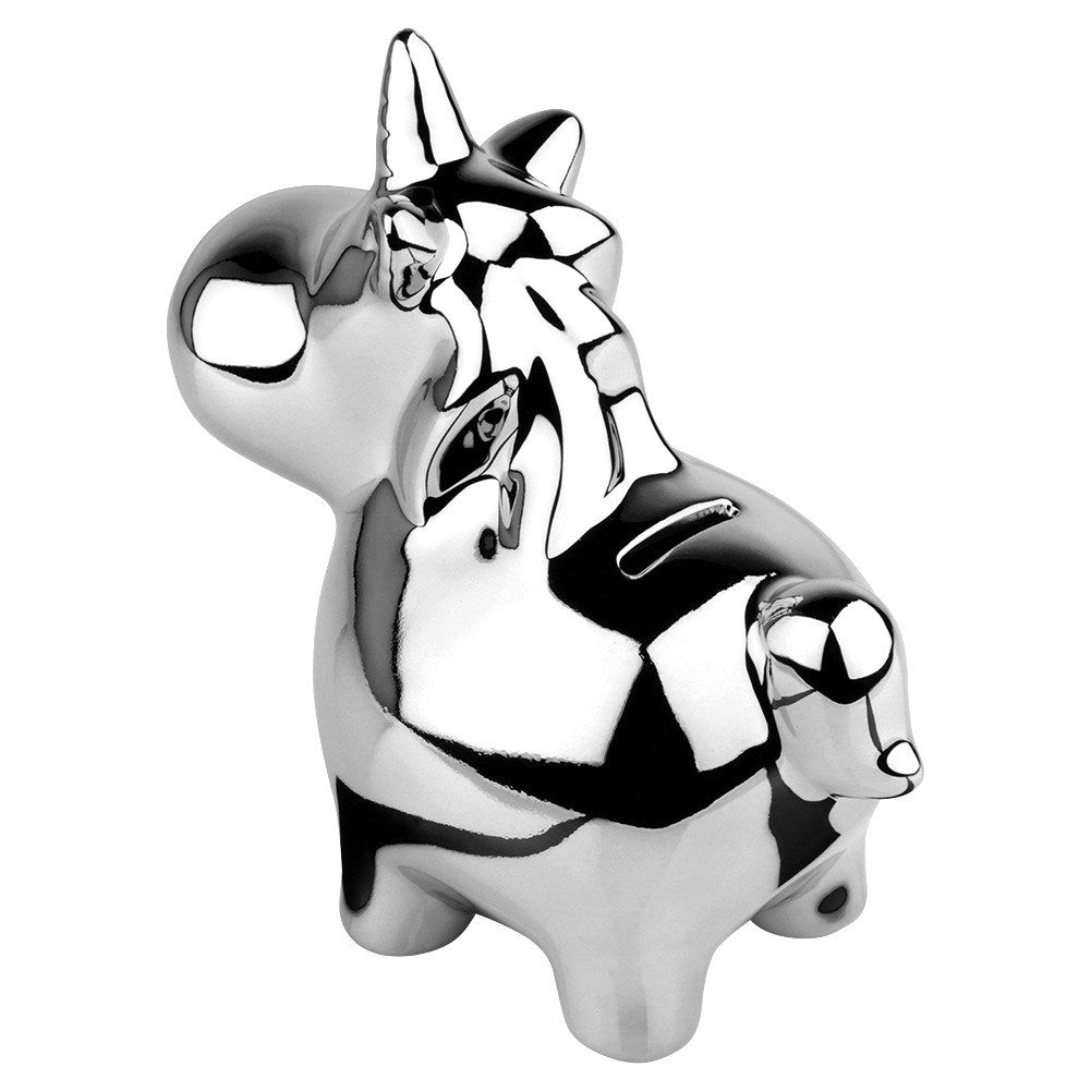 Ceramic piggy bank, silver, mirror, 18x10.5 cm