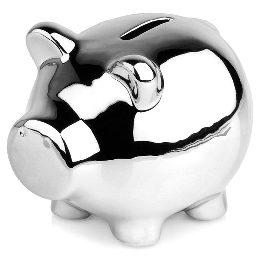 Ceramic piggy bank, silver, mirror finish, 11.5 x 9 cm