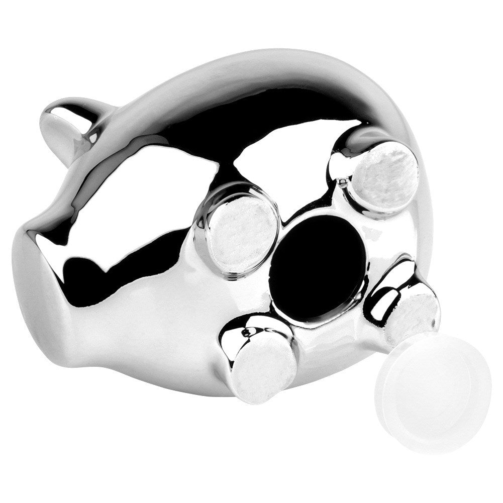 Ceramic piggy bank, silver, mirror finish, 11.5 x 9 cm