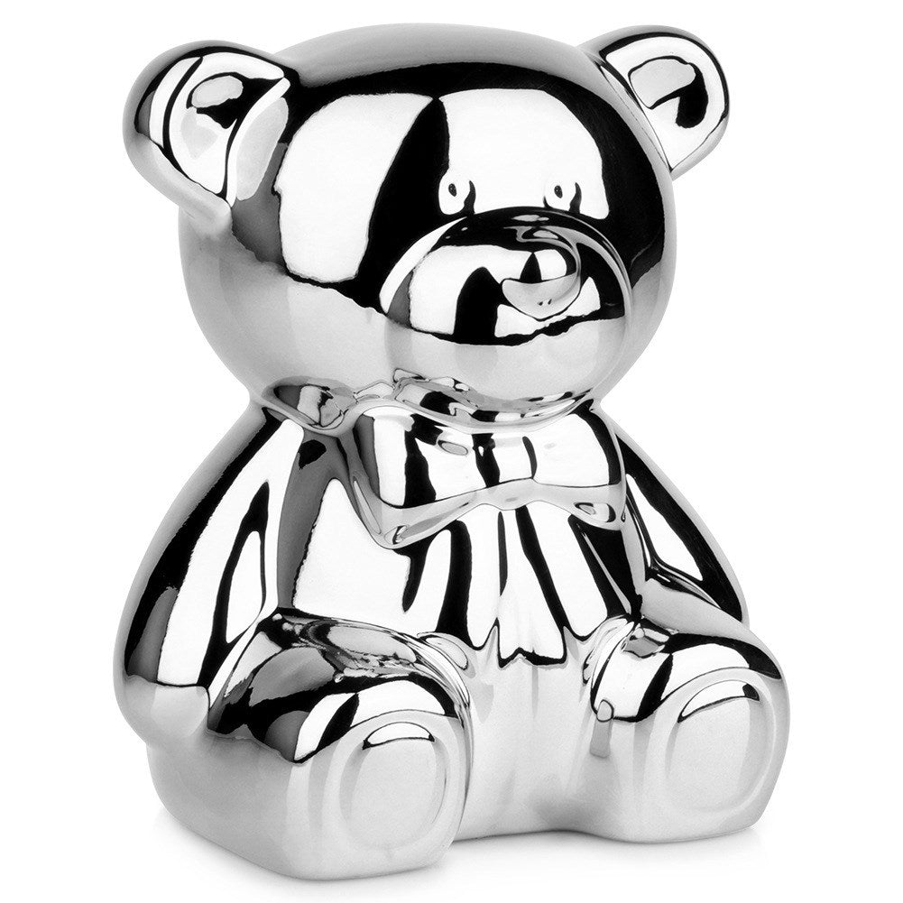Ceramic piggy bank, silver, mirror finish, 14.5x12.5x17 cm