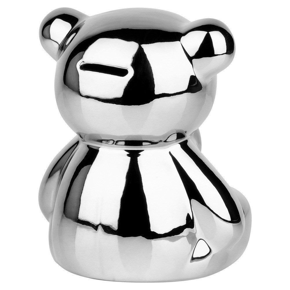 Ceramic piggy bank, silver, mirror finish, 14.5x12.5x17 cm