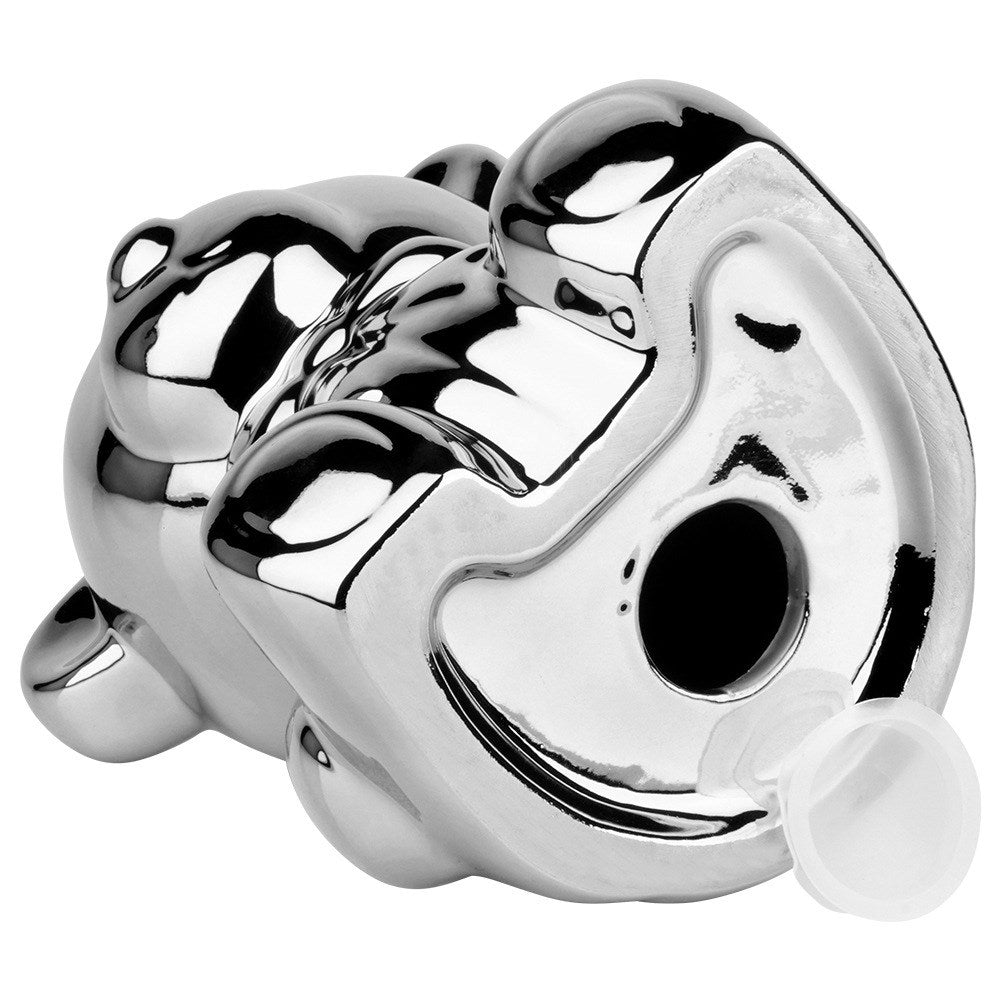 Ceramic piggy bank, silver, mirror finish, 14.5x12.5x17 cm