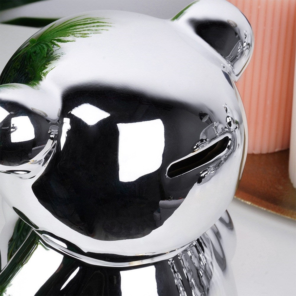 Ceramic piggy bank, silver, mirror finish, 14.5x12.5x17 cm