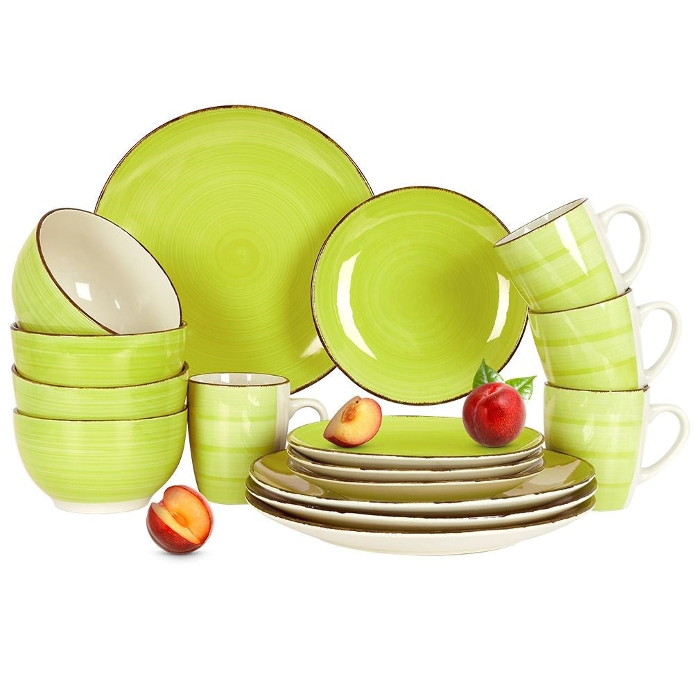 Ceramic set 16 parts for 4 people in trendy green-beige