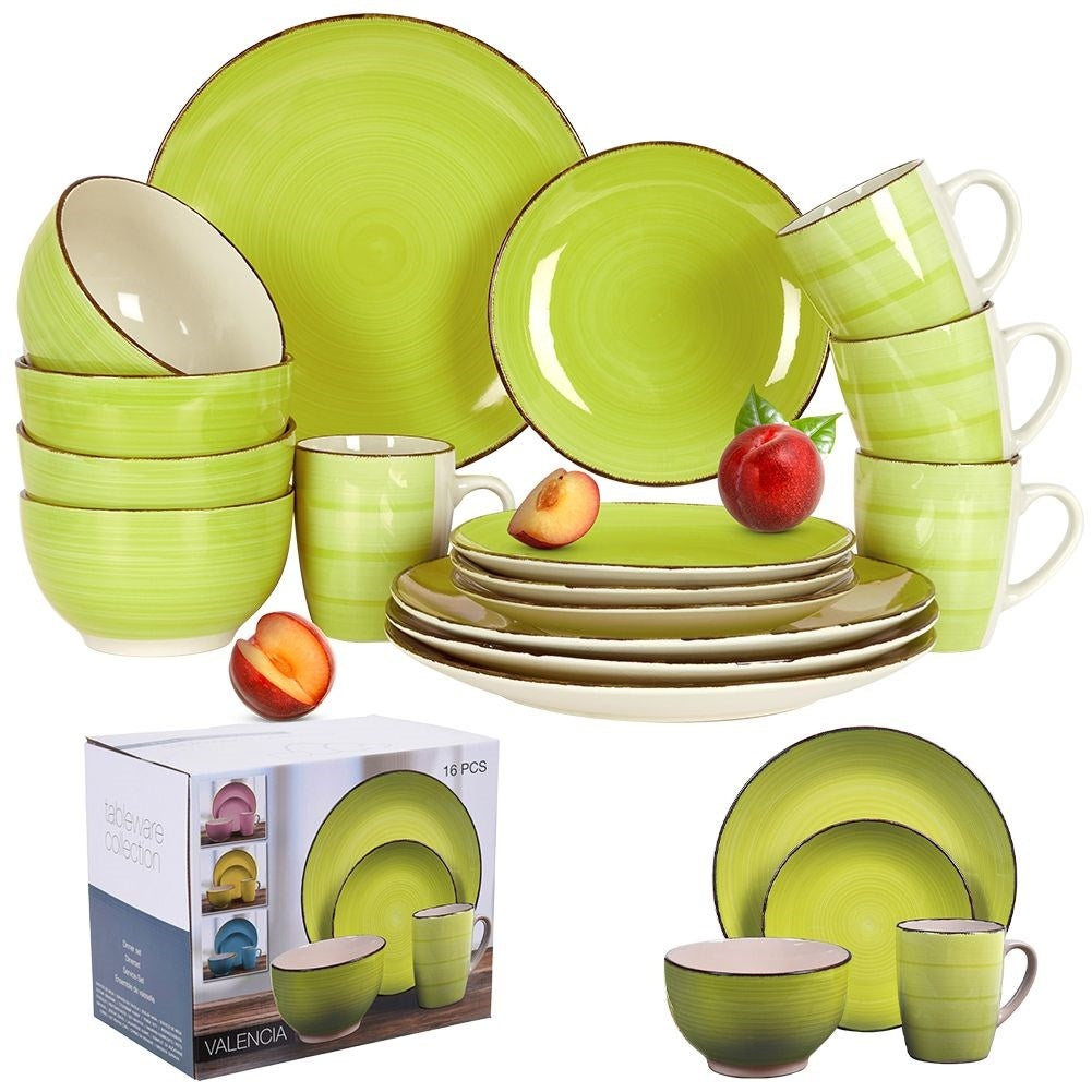 Ceramic set 16 parts for 4 people in trendy green-beige