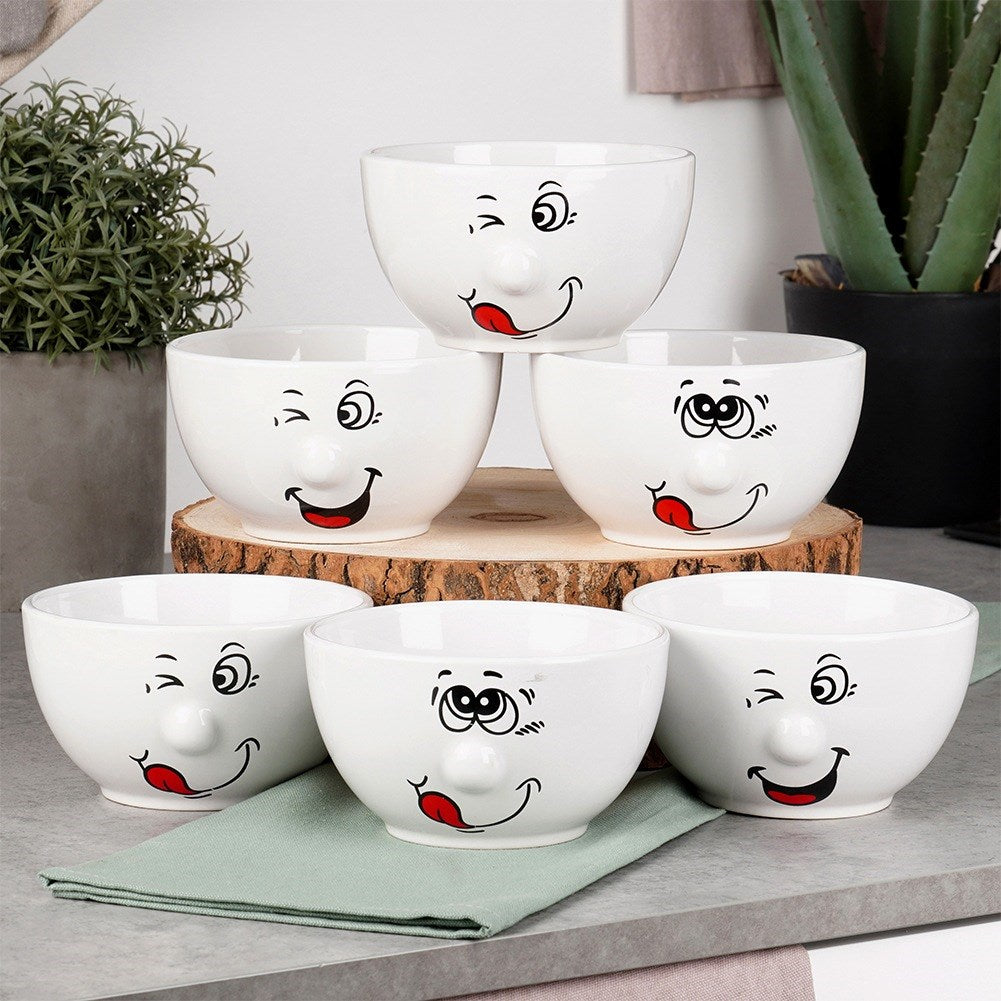 Ceramic smiley bowls 13.5 cm, 550 ml 6 pcs.