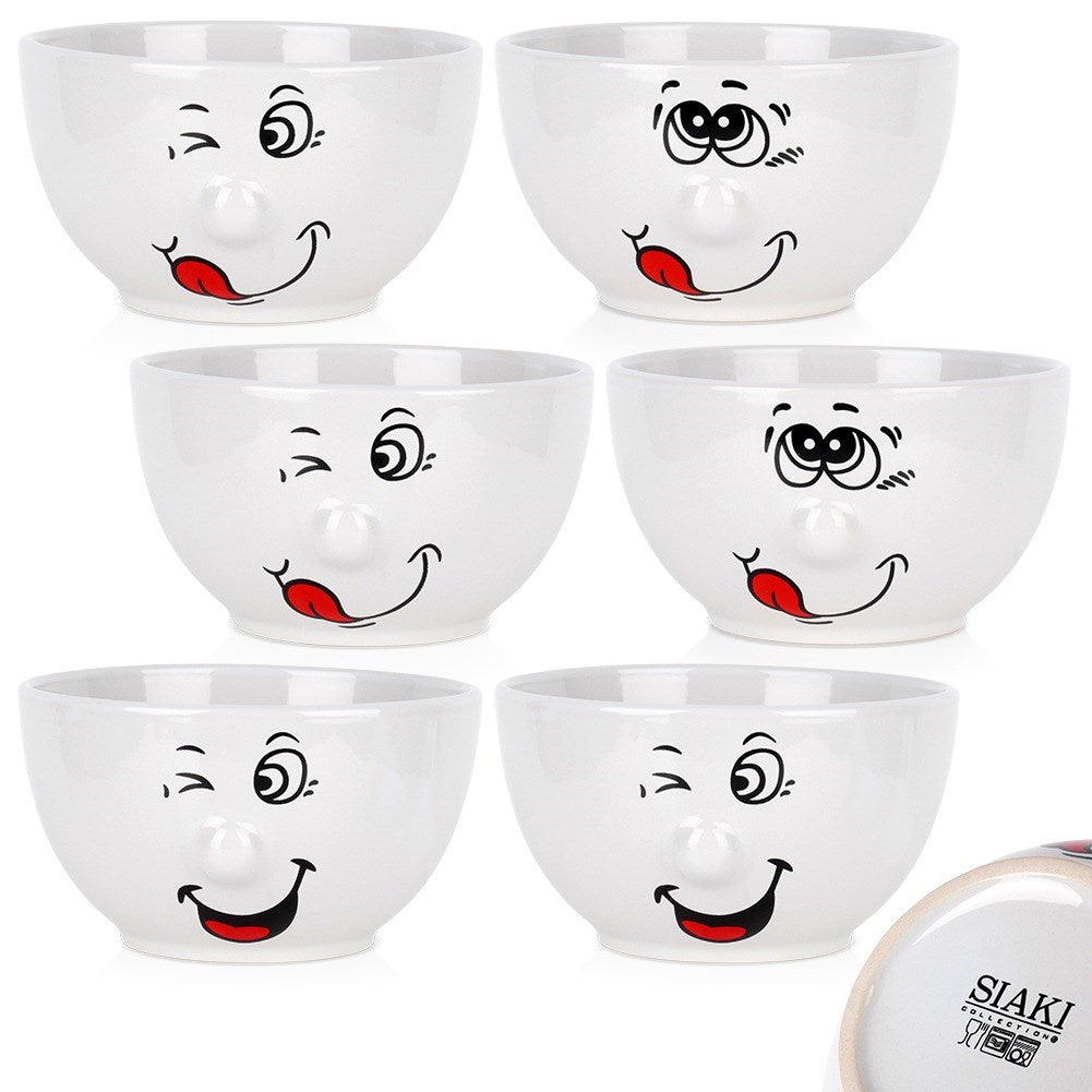 Ceramic smiley bowls 13.5 cm, 550 ml 6 pcs.