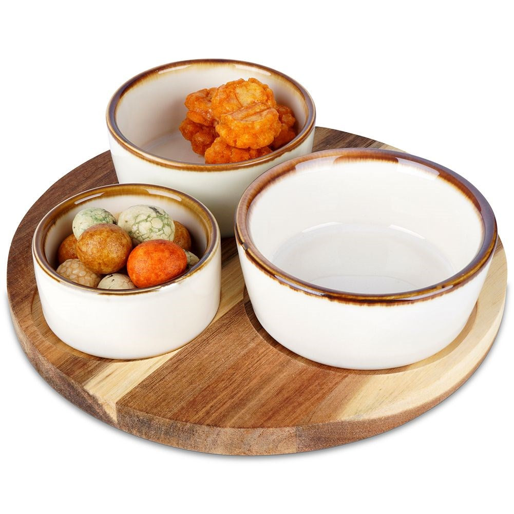 Ceramic snack bowls on a 20 cm tray, 3 pcs.