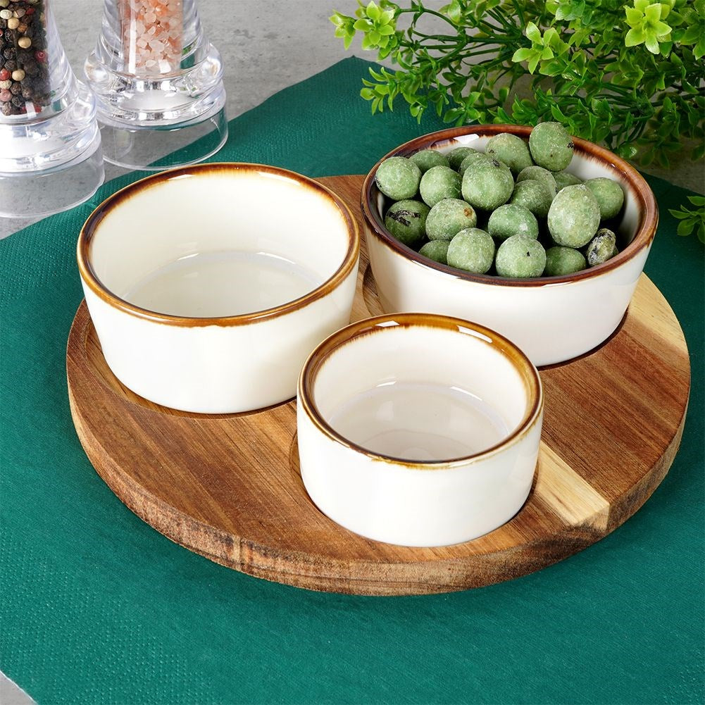 Ceramic snack bowls on a 20 cm tray, 3 pcs.