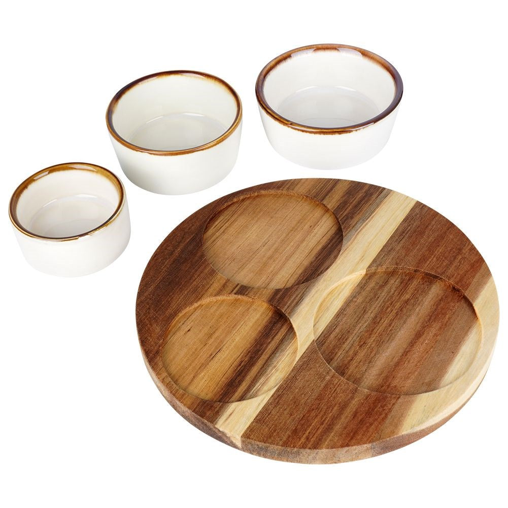 Ceramic snack bowls on a 20 cm tray, 3 pcs.
