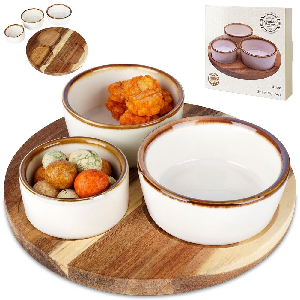 Ceramic snack bowls on a 20 cm tray, 3 pcs.
