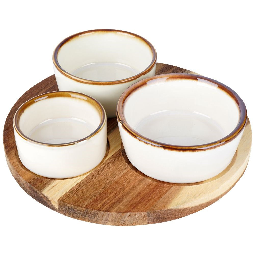 Ceramic snack bowls on a 20 cm tray, 3 pcs.