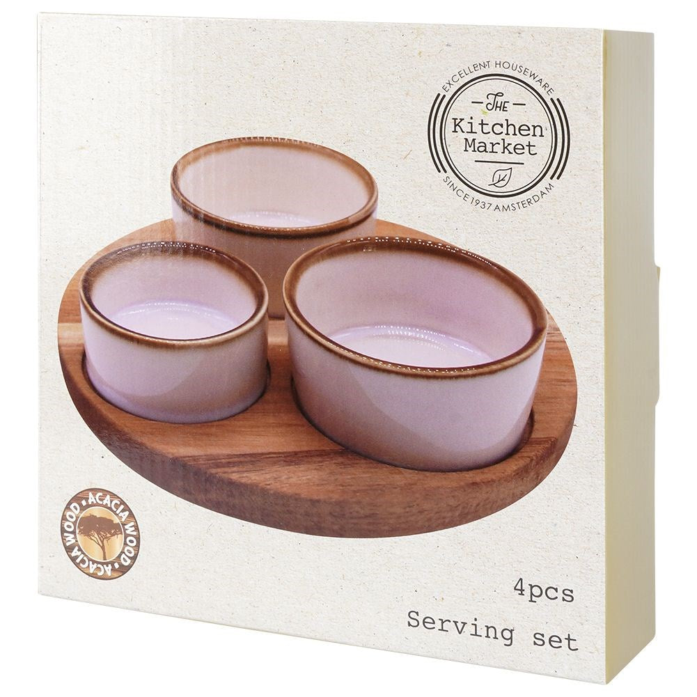 Ceramic snack bowls on a 20 cm tray, 3 pcs.