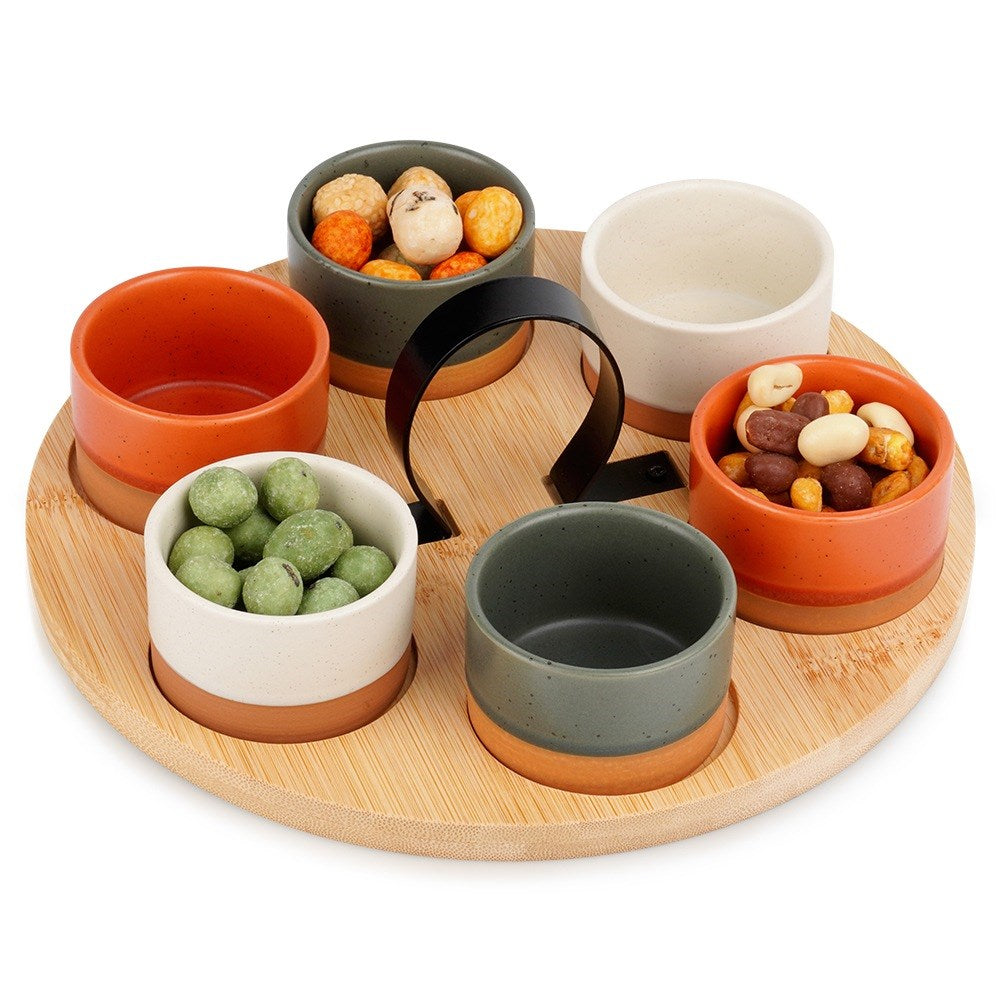 Ceramic snack bowls on a 7-piece tray