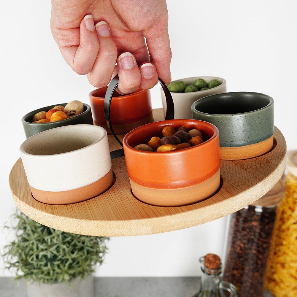 Ceramic snack bowls on a 7-piece tray