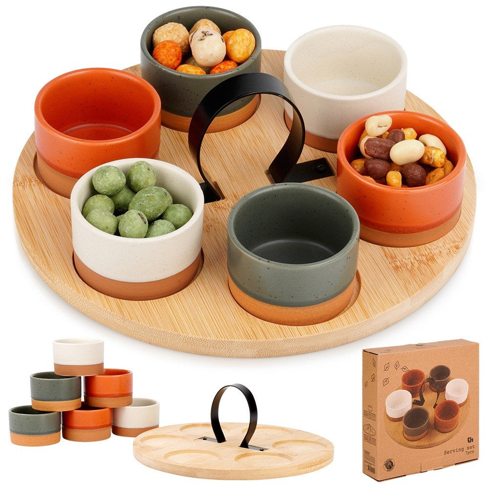 Ceramic snack bowls on a 7-piece tray