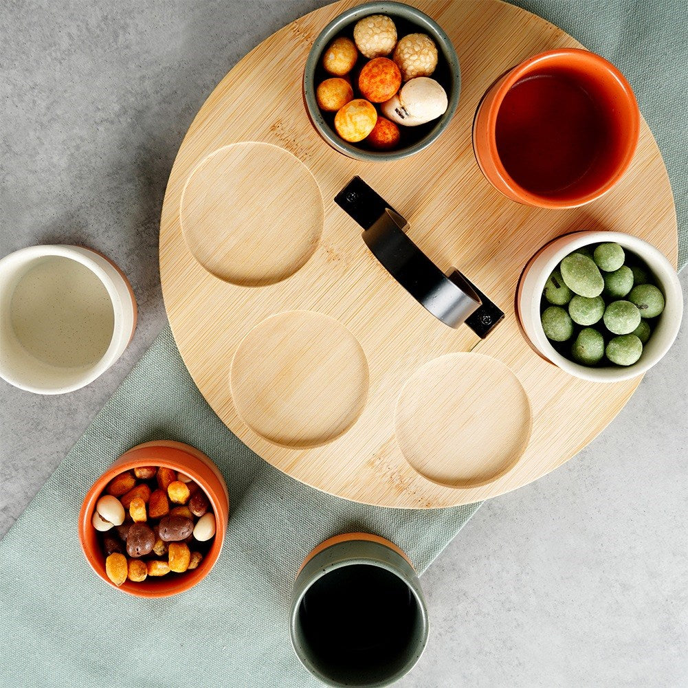 Ceramic snack bowls on a 7-piece tray