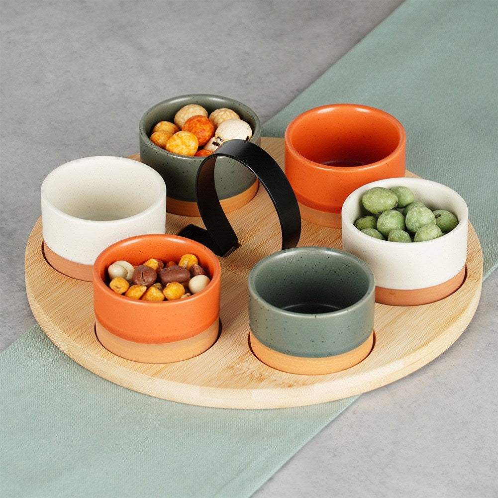Ceramic snack bowls on a 7-piece tray